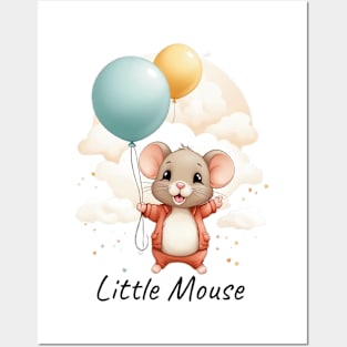 Little Mouse fly with balloon Posters and Art